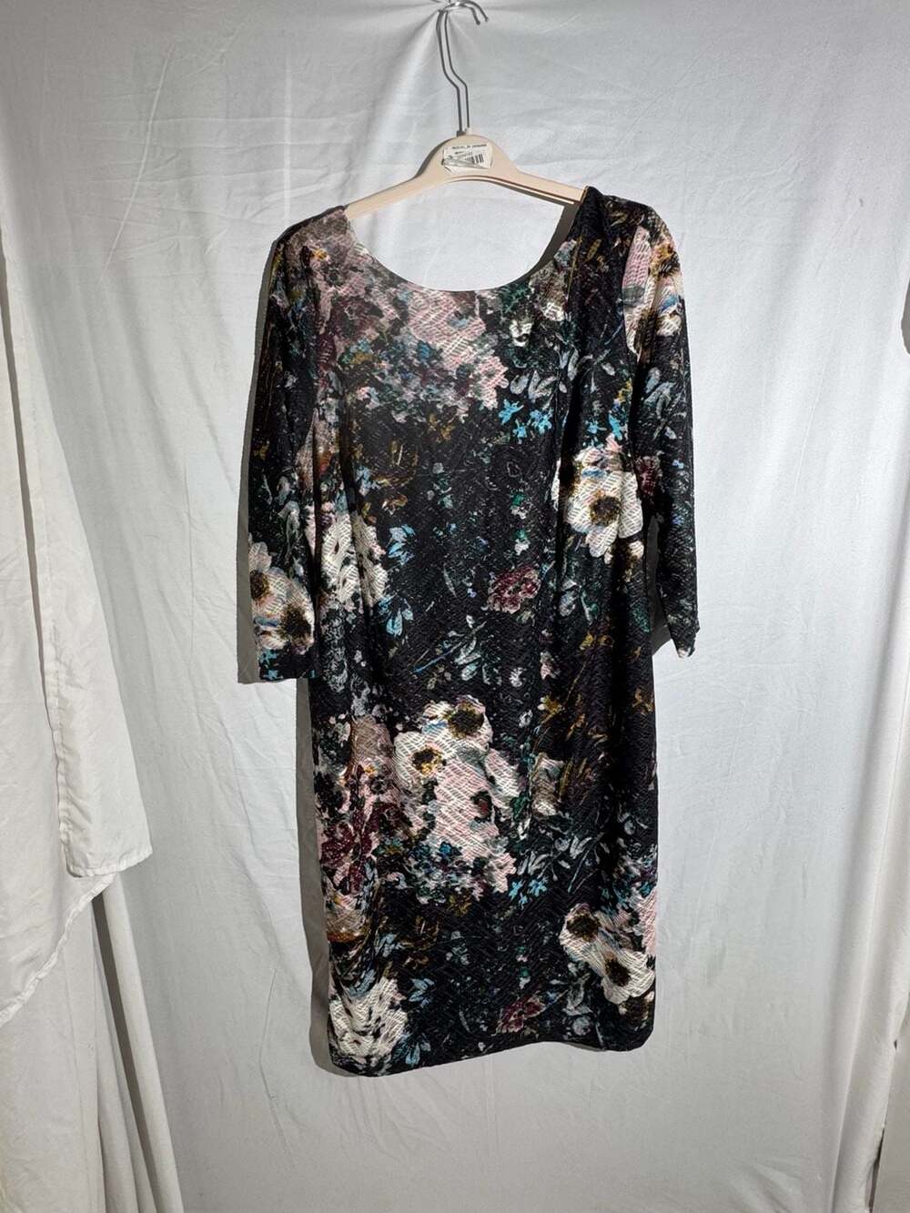ICE Floral Jacquard Sheath Dress Womens 18 20W Black Multi 3 4 Sleeve Plus Size